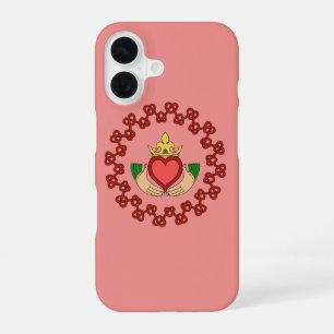 Claddagh and Red Knotwork on Pink iPhone 16 Case