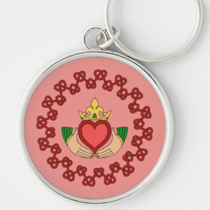 Claddagh and Red Knotwork on Pink Key Ring