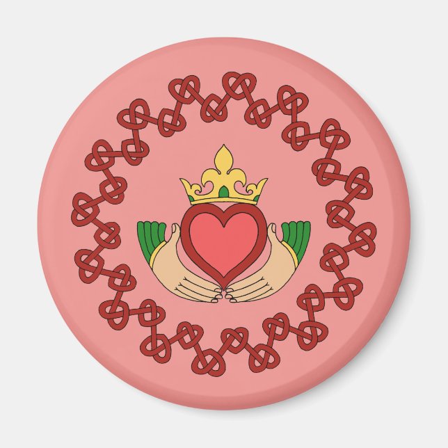 Claddagh and Red Knotwork on Pink Magnet (Front)