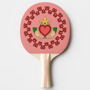 Claddagh and Red Knotwork on Pink Ping Pong Paddle