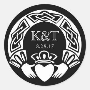 Claddagh Initials - Black & White Classic Round Sticker