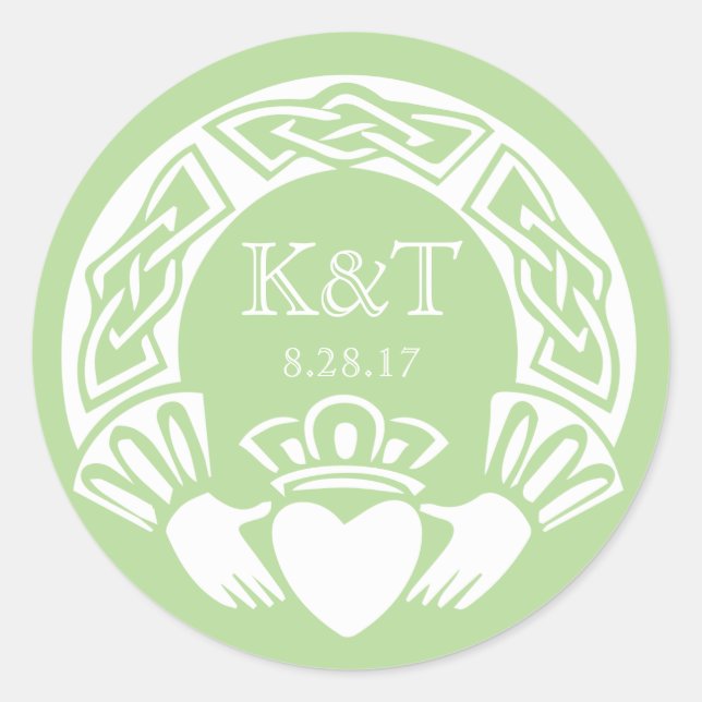 Claddagh Initials - Jade Classic Round Sticker (Front)