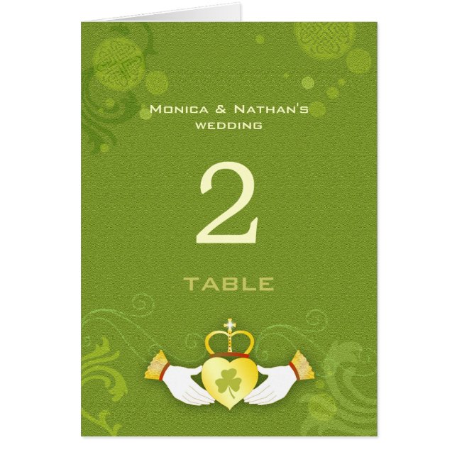 Claddagh Ring Green Irish Wedding Table Numbers (Front)