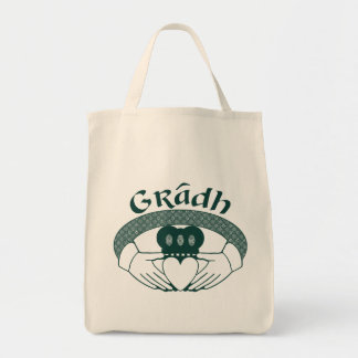 Claddagh Ring Love Gradh Gaelic in Green Tote Bag