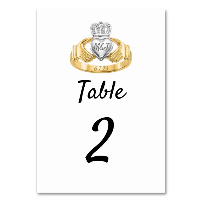 Claddagh Ring Wedding Initials & Date Table Number (Front)
