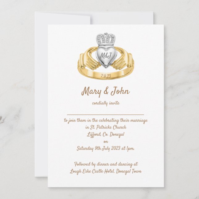 Claddagh Ring Wedding Invitation  Initials & Date (Front)