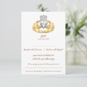 Claddagh Ring Wedding RSVP with Initials & Date Card