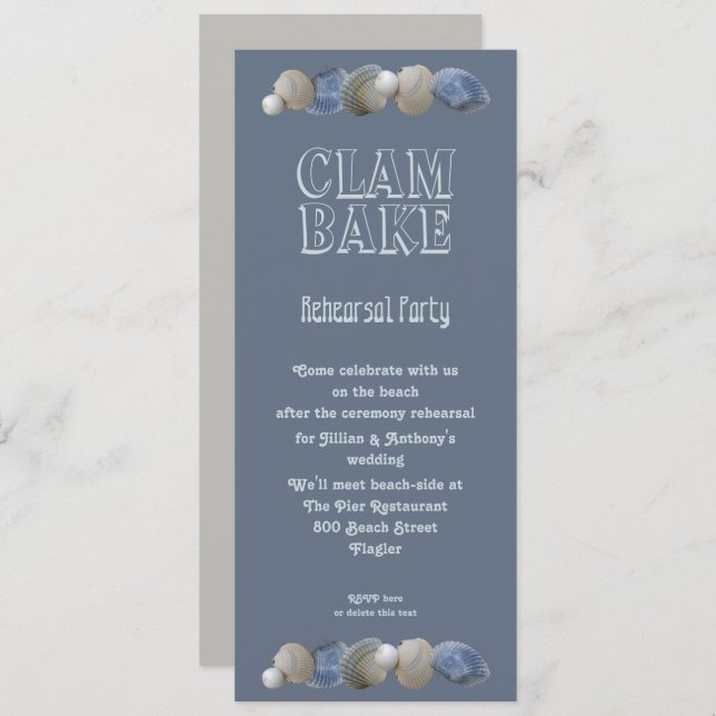 Clam Bake Tall Wedding Rehearsal Party Invitation (Front/Back)