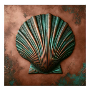 Clam Shell Copper and Patina Beach House Poster