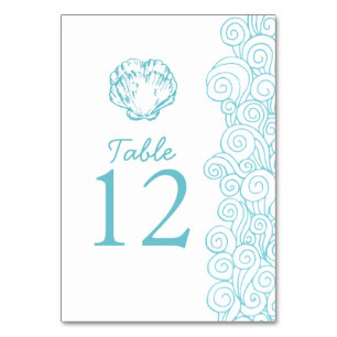 Clam shell waves aqua beach Wedding table numbers