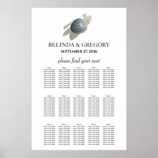 Clam Watercolor Stroke Wedding Seating Chart (Front)
