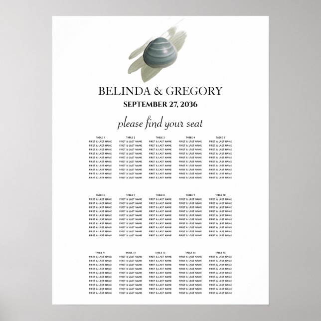 Clam Watercolor Stroke Wedding Seating Chart (Front)