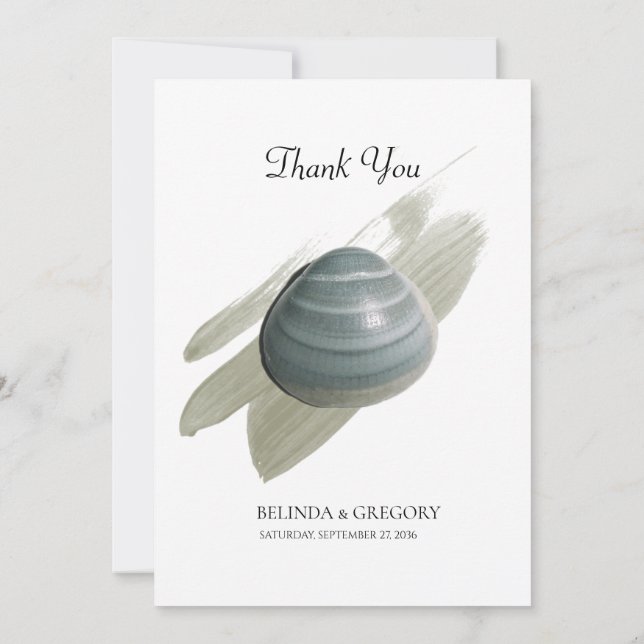 Clam Watercolor Stroke Wedding Thank You Card (Back)