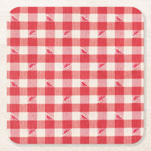 Clambake Casual Seafood Party Gingham Plaid Square Paper Coaster