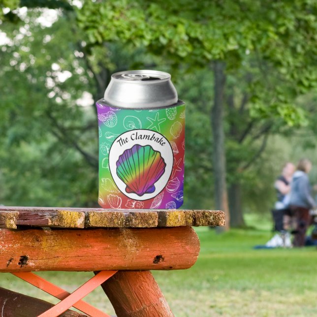 Clambake Rainbow Clam Shellfish Pattern Can Cooler (Creator Uploaded)