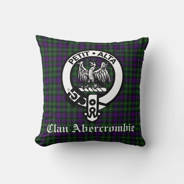 Clan Abercrombie Crest Badge and Tartan Cushion (Front)