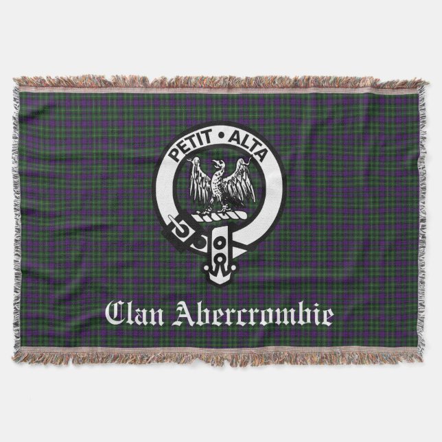 Clan Abercrombie Crest Badge & Tartan Throw Blanket (Front)