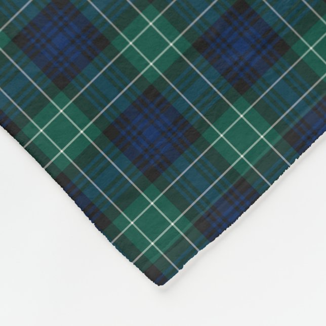 Clan Abercrombie Tartan Blue and Green Plaid Fleece Blanket (Corner)