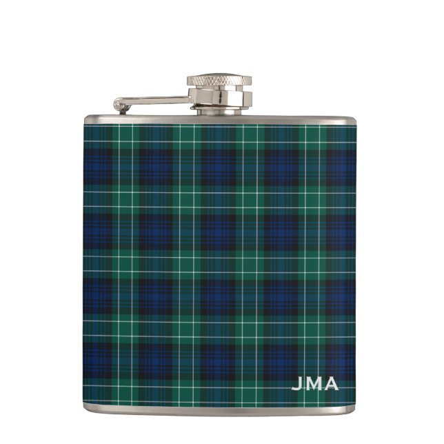 Clan Abercrombie Tartan Monogrammed Hip Flask (Front)