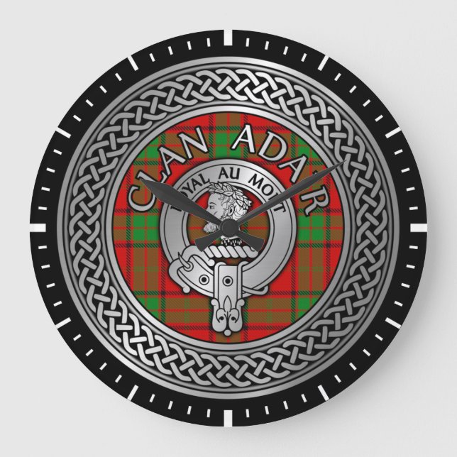 Clan Adair Crest & Tartan Knot Large Clock (Front)