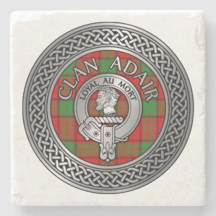Clan Adair Crest & Tartan Knot Stone Coaster