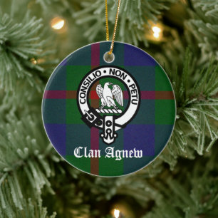 Clan Agnew Crest Badge and Tartan Ceramic Ornament
