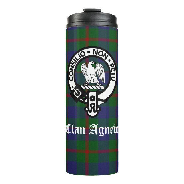 Clan Agnew Crest Badge and Tartan  Thermal Tumbler (Front)