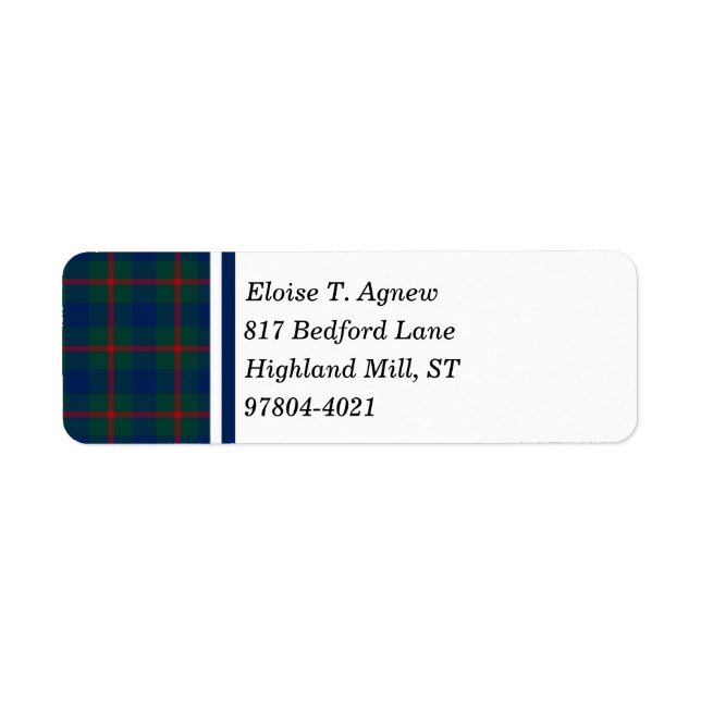 Clan Agnew Tartan  Return Address Label (Front)