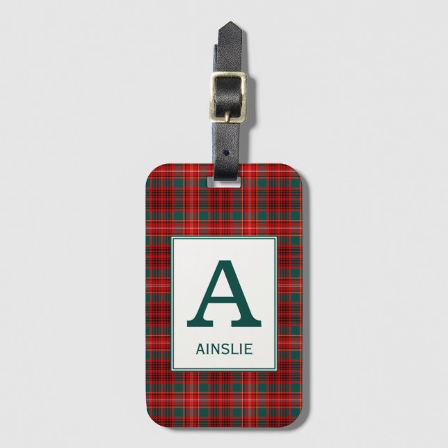 Clan Ainslie Tartan Monogrammed Luggage Tag (Front Vertical)