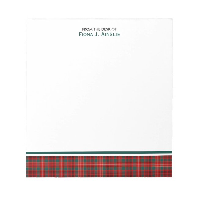 Clan Ainslie Tartan  Notepad (Front)