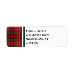 Clan Ainslie Tartan  Return Address Label