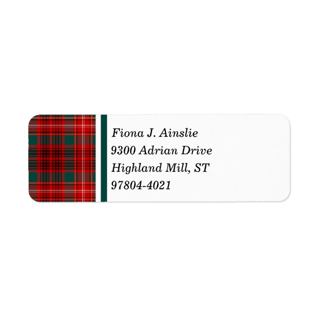 Clan Ainslie Tartan  Return Address Label (Front)