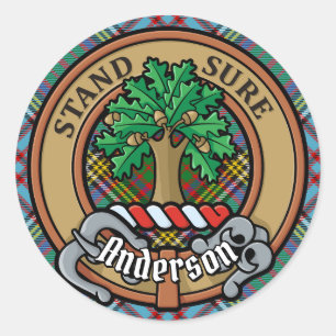Clan Anderson Crest over Tartan Classic Round Sticker