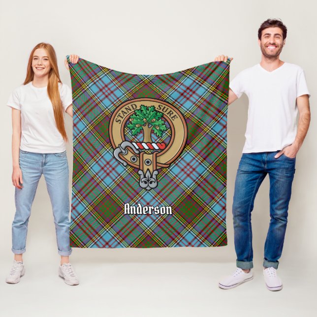 Clan Anderson Crest over Tartan Fleece Blanket (In Situ)