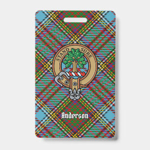 Clan Anderson Crest over Tartan ID Badge