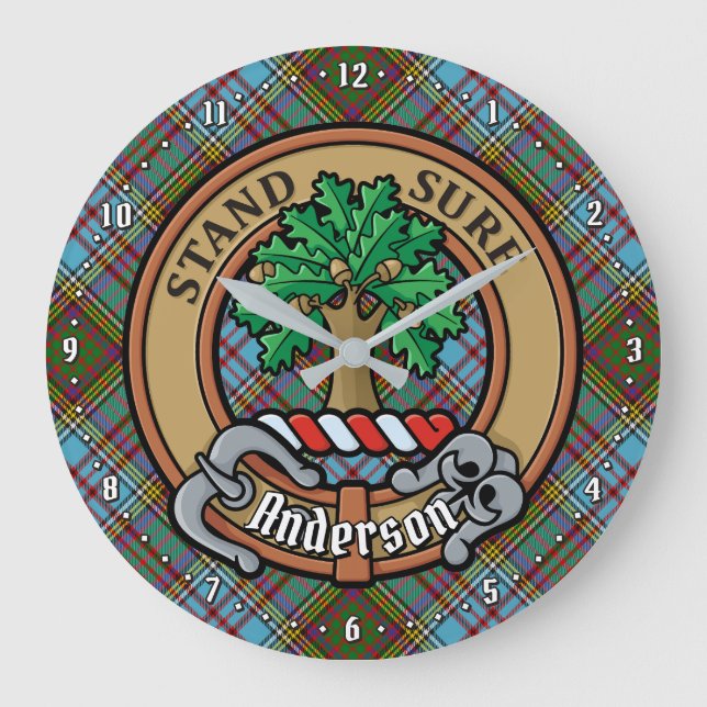 Clan Anderson Crest over Tartan Large Clock (Front)