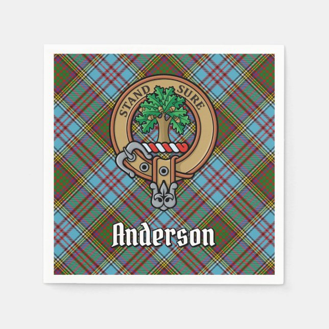Clan Anderson Crest over Tartan Napkin (Front)