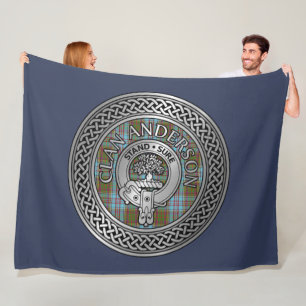 Clan Anderson Crest & Tartan Knot Fleece Blanket