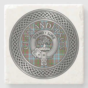Clan Anderson Crest & Tartan Knot Stone Coaster