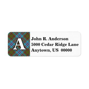 Clan Anderson Monogram Tartan Plaid Return Address Label