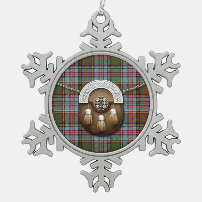 Clan Anderson Tartan And Sporran Snowflake Pewter Christmas Ornament (Front)