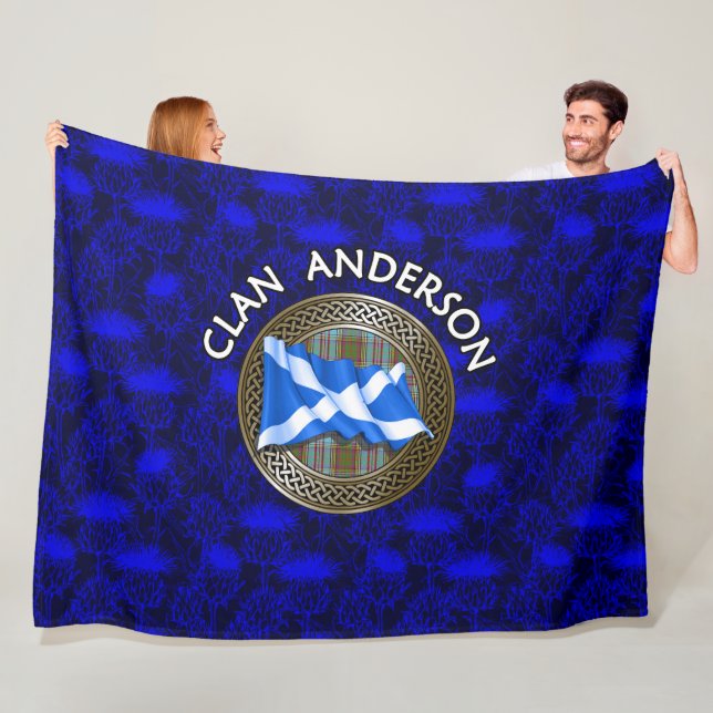 Clan Anderson Tartan Knot & Flag Fleece Blanket (In Situ)