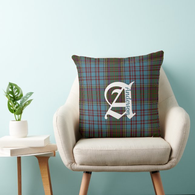 Clan Anderson Tartan Plaid Monogram Throw Pillow (Chair)
