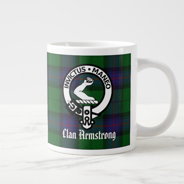 Clan Armstrong Crest Badge and Tartan Large Coffee Mug (Right)