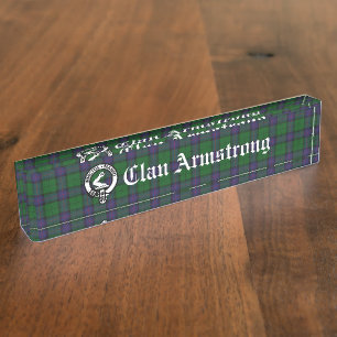 Clan Armstrong Crest Badge and Tartan Nameplate