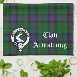 Clan Armstrong Crest Badge and Tartan  Tea Towel