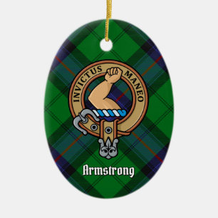 Clan Armstrong Crest over Tartan Ceramic Ornament