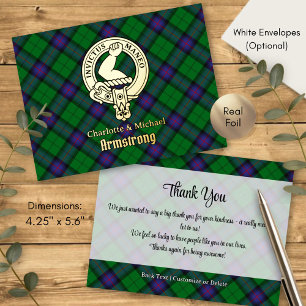 Clan Armstrong Crest over Tartan Foil Invitation Postcard