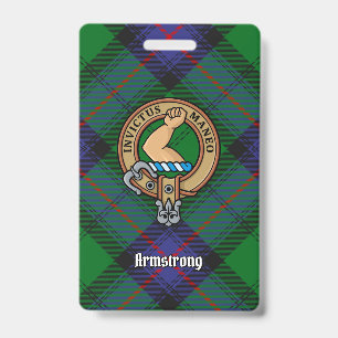Clan Armstrong Crest over Tartan ID Badge
