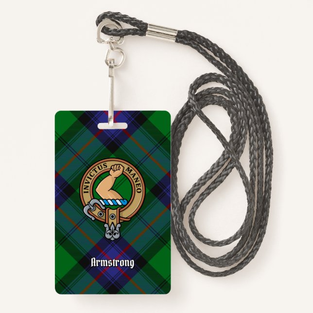 Clan Armstrong Crest over Tartan ID Badge (Front with Lanyard)